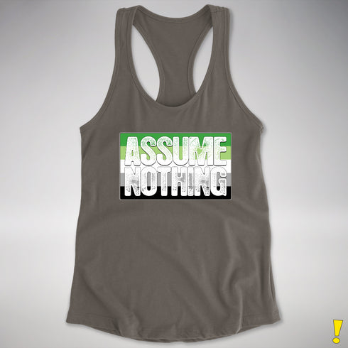 Assume Nothing Aromantic Pride Flag Racerback Tank - Dark Grey